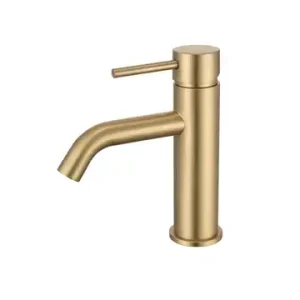 Artline Brushed Gold Basin Mixer Cold Start Curved Spout Lead Free