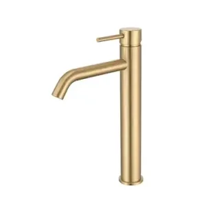 Artline Brushed Gold Highrise Basin Mixer Cold Start Curved Spout   Lead Free