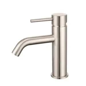 Artline Brushed Nickel Basin Mixer Cold Start Curved Spout Lead Free