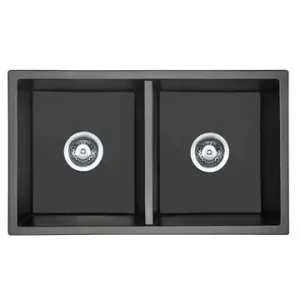 ROK Carbon Granite Double Bowl Sink 770 x 450 x 230mm Square Under/Overmount