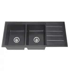 ROK Carbon Granite Double Bowl Sink with Drainer – Under/Overmount