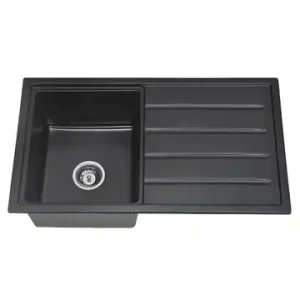 ROK Carbon Granite Single Bowl Sink with Drainer 860 x 490 x 230mm Square Under/Overmount