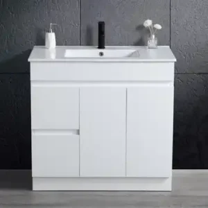 Thebe Gloss White Vanity Unit – 900mm-Left Hand Drawers