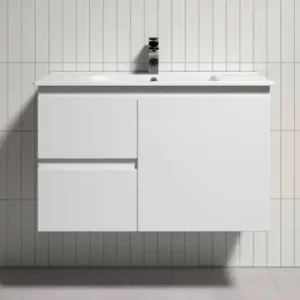 Vogue Thebe Wall Hung Gloss White Vanity Unit 900mm Left Hand Draw 1TH VC Top Fingerpull